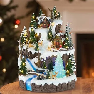 18.5" Snowy Woodland Village with Lights and Music