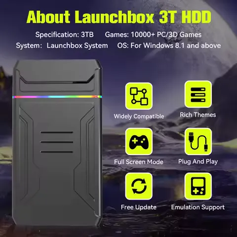 Launchbox 3TB Gaming HDD Video Game Console for XBOX/PS4/Switch/PS3/PS2/PS1/Wii/WiiU with 10000+PC/3D Games for Win PC/Laptop Plug and Play