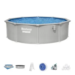 Piscina elevada de acero gris redonda ø 4.57x1.22 m con depuradora de cartucho y escalera de seguridad BESTWAY