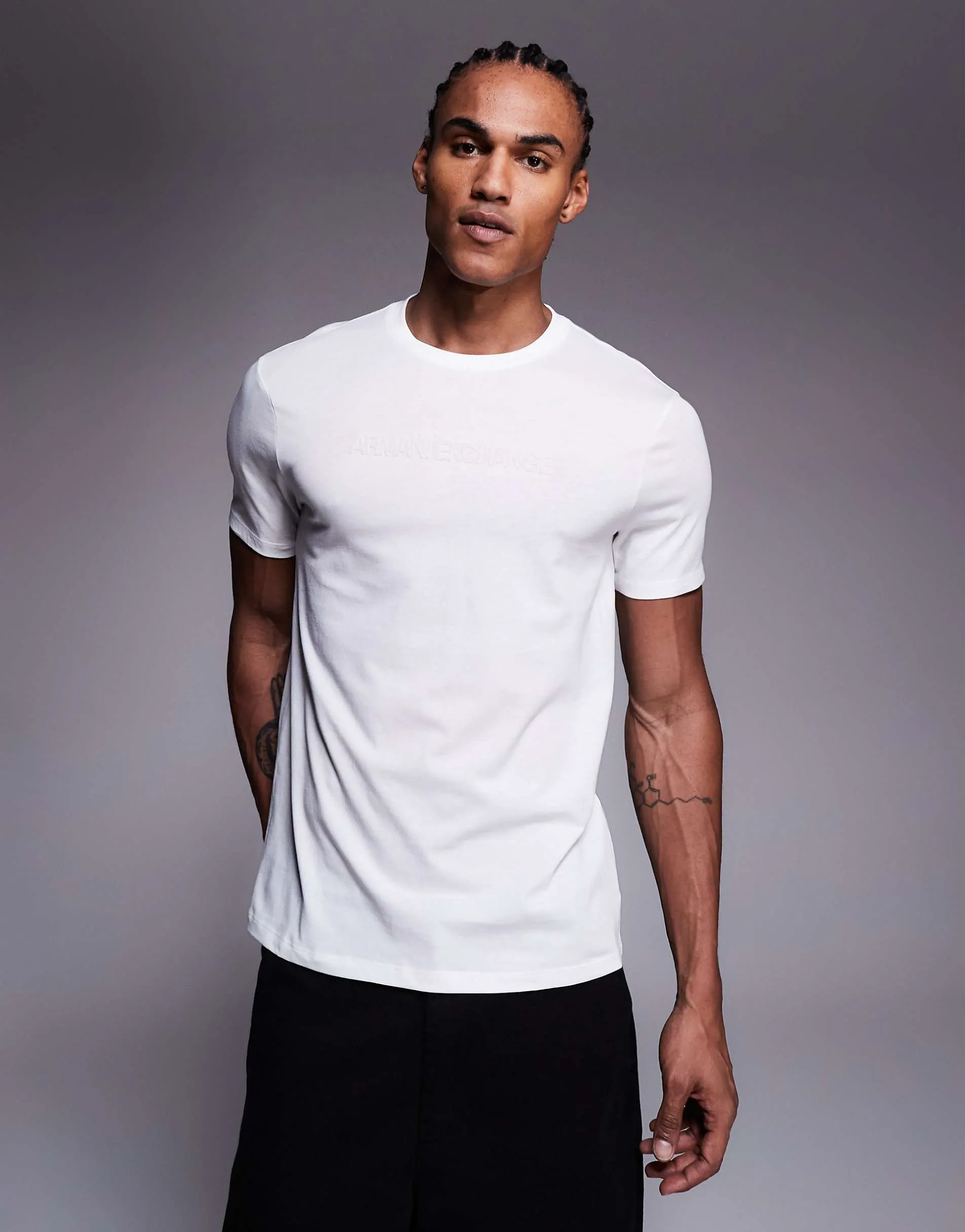 Armani Exchange central logo t-shirt in off white