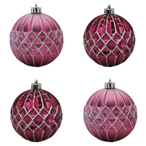 Enchanted Forest® 80mm Magenta Glittered Gem Cut Shatterproof Ornaments - 4 Pack