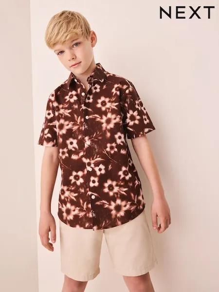 Black Flowers Short Sleeve All Over Print Shirt (5-16yrs)