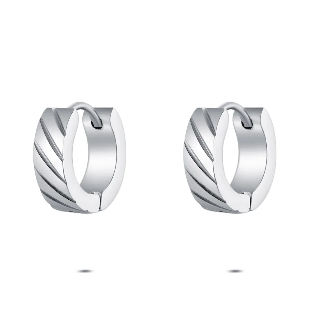 Oorringen in edelstaal, golvende structuur
