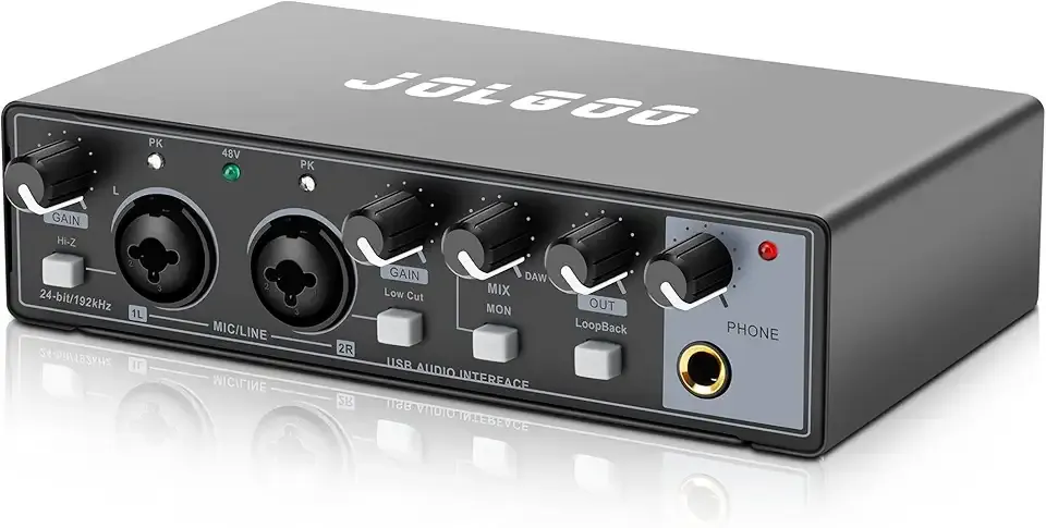 USB Audio Interface for Recording Music, 24-Bit/192kHz, Plug and Play Audio Interface for PC, Mac, and Smartphone – Low Latency, XLR/Line In, Headphone Out