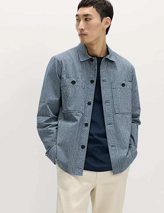 Gestreiftes Overshirt aus reiner Baumwolle