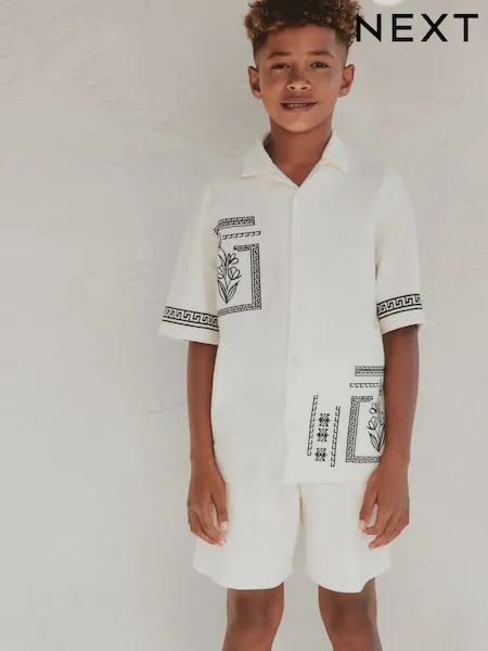 Ecru White Revere Button Through Shirt and Shorts Set (3-16yrs)