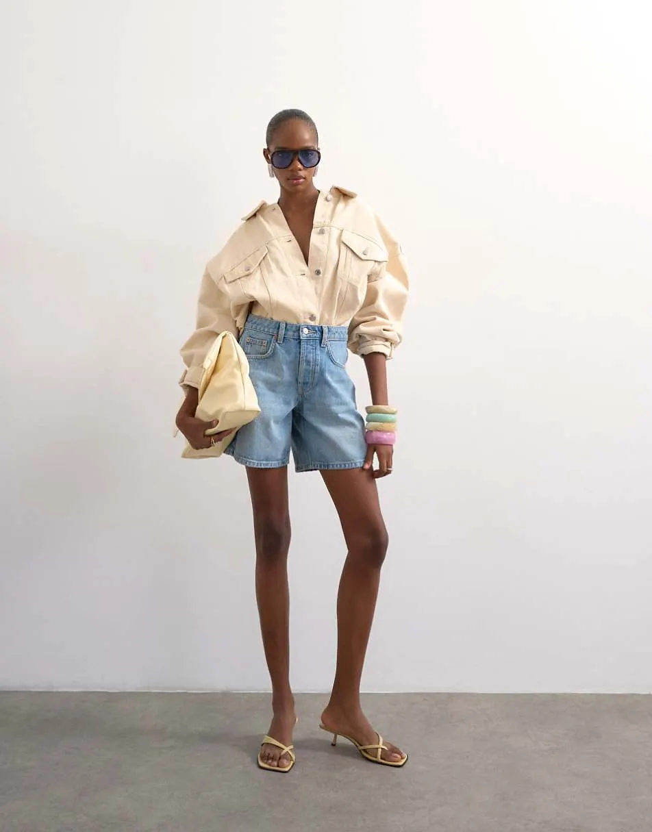 Topshop denim Editor short in bleach