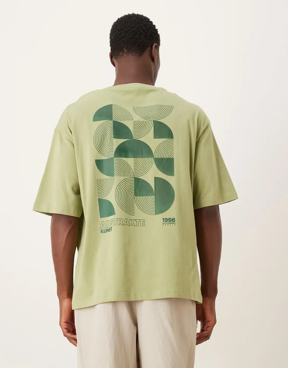 Selected oversized t-shirt with abstract back print in green
