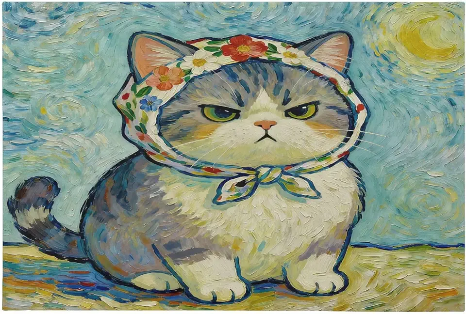 Area Rug 23.62 * 35.43in Washable Non Skid Bathroom Mat for Entryway Kitchen Bathroom Interesting Cat Painting