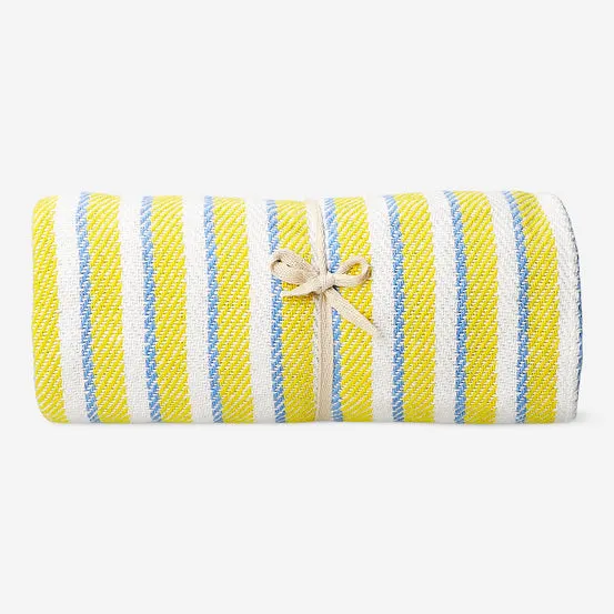 Throw blanket with yellow stripes and fringes - 120x170 cm