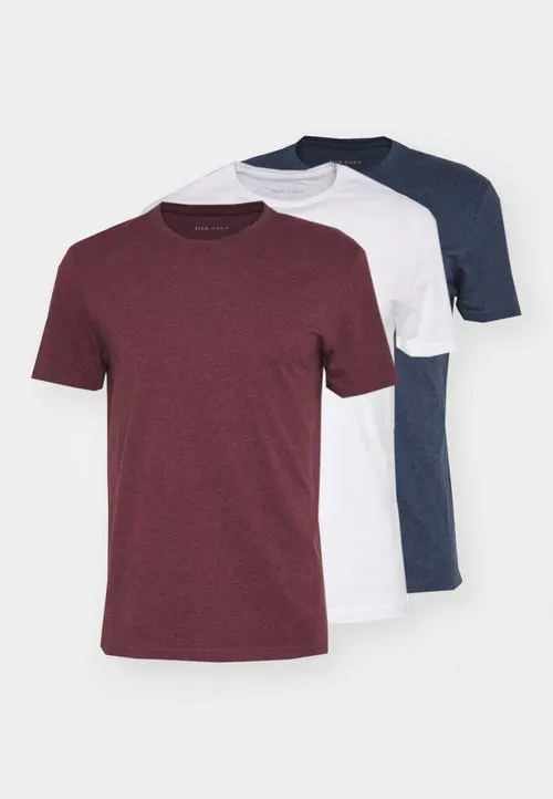 3 PACK - T-shirts - mottled bordeaux/white/blue