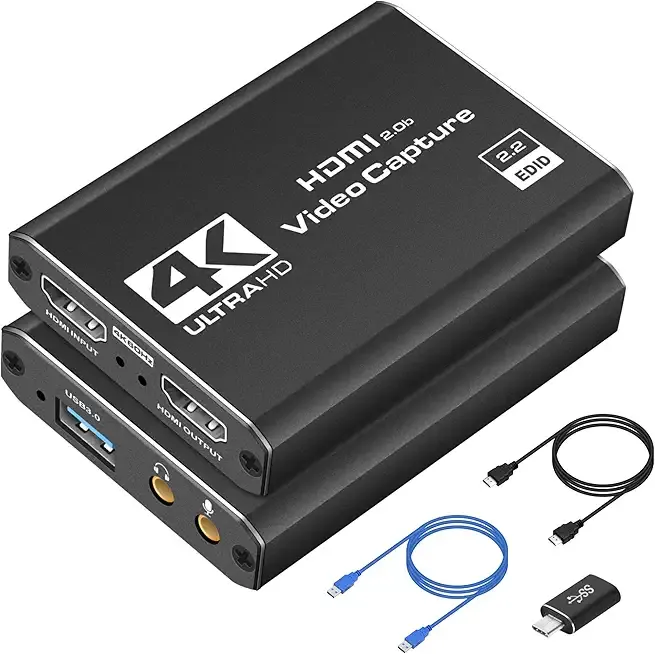 4K HDMI Capture Card USB 3.0 – 1080P 60FPS Gaming & Streaming Video Capture Card with HDMI Loop-Out, Plug & Play, Low-Latency Recording for PS5/PS4/Xbox/Switch/OBS/PC/Mac