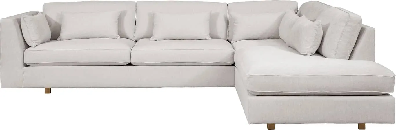 Hjellegjerde Dyp hjørnesofa 3,5 seter + hjørne + endemodul, armlen 4, stoff Anabela natural