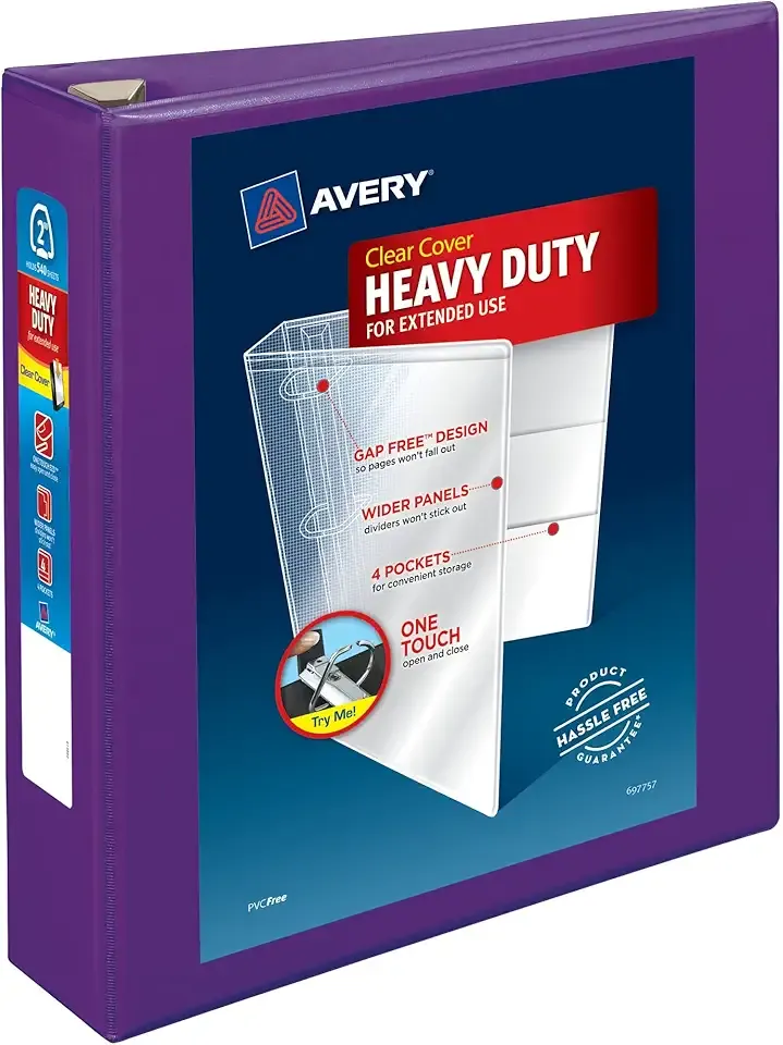 Avery Heavy-Duty View 3 Ring Binder, 2" One Touch EZD Rings, 540-Sheet Capacity, 2.8 Inch Wide Spine, Great for Home, School Supplies, Office, or Organization Needs, 1 Purple Binder (79777)