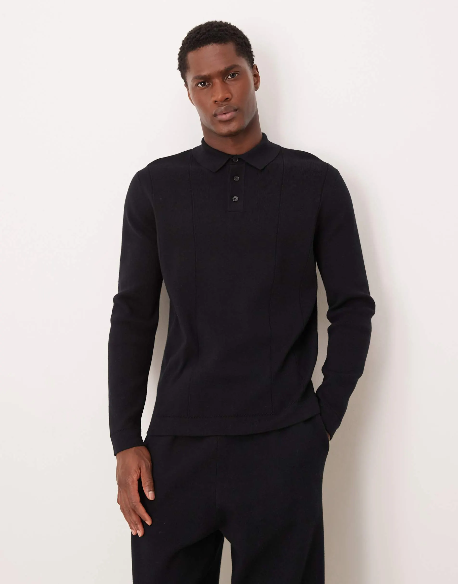 ASOS DESIGN relaxed compact knit polo in black