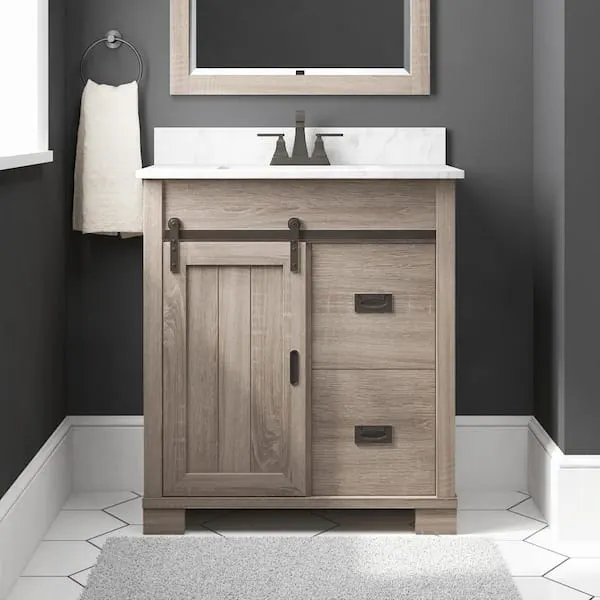 Glacier Bay Brindley 30 in.​ Single Sink Freestanding Weathered Gray Bath Vanity with White Engineered Stone Top (Assembled)​