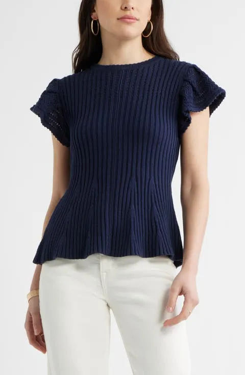 Flutter Sleeve Pima Cotton Sweater