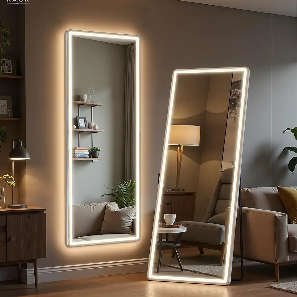 Simple Deluxe 64"x21" Full Length Mirror with LED Lights, Mirrors with Dimming & 3 Color, Full Body Mirrors with Aluminum Alloy Thin Frame for Bedroom, Dressing Room