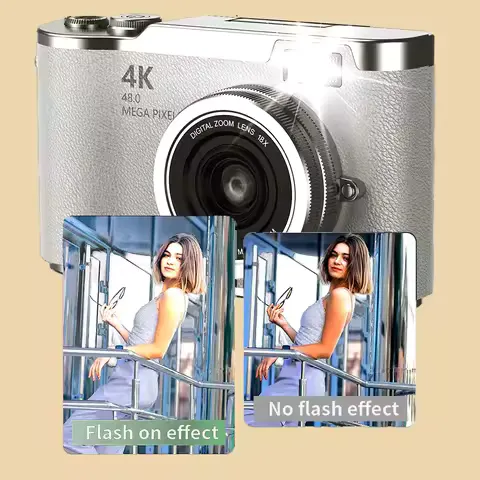 4K Digital Camera 48MP Compact Small Camera 8X Zoom Video Camcorder 180 Flip Screen Video Recorder for Teens Adult Beginner