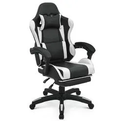 MoNiBloom Gaming Chair with Footrest Headrest & Lumbar Support, White High Back Ergo...