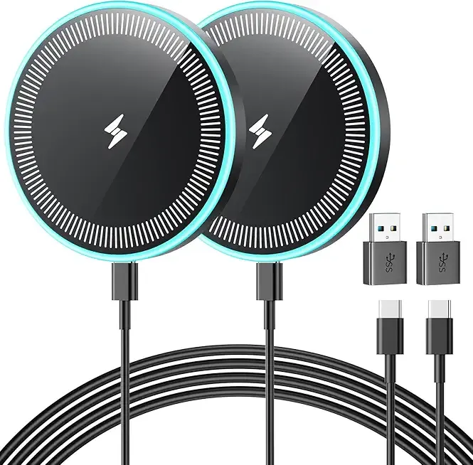 Wireless Charger 2Pack 6FT Samsung Magnetic Wireless Charger Fast Charging Pad with USB-C/A Ports for Samsung Galaxy S25 Ultra/S24 FE/S23 Ultra/S22/S21/Z Google Pixel 9-7 | Strong Magnet Technology