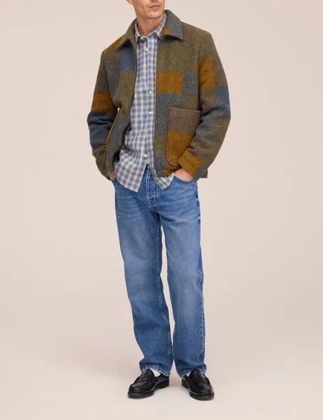 Gael 8267 Zipper Wool Jacket Brown Check
