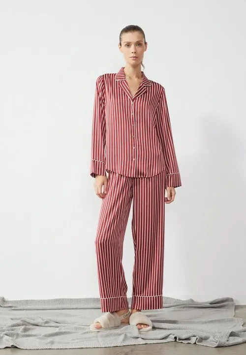 RELAXED SATIN SET STRIPES - Nattdrakt - red,white