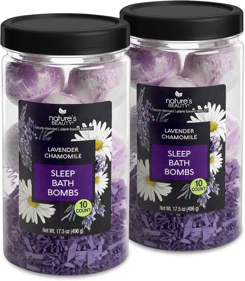 Nature's Beauty Lavender Chamomile Sleep Bath Bomb Gift Set Multi-Pack- Luxury Fizzy Relax Spa Bomb w/Vanilla + Citrus Scent Made with Coconut Oil + Witch Hazel, 17.5 oz | 10 ct ea (2 Pack)