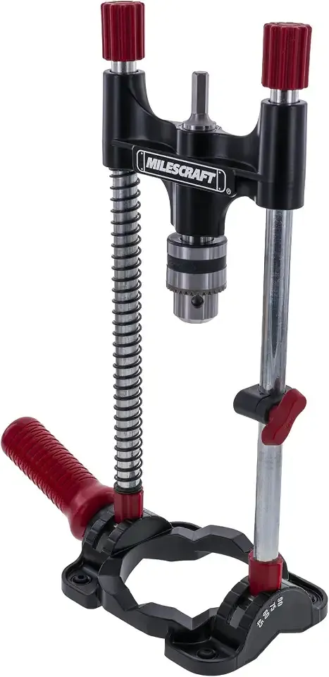 Milescraft DrillMate Portable Drill Guide Adjustable Precision Drilling Jig | 1318 - 3/8” Chuck - All Metal Handheld Drill Press - Attachment for Accurate Angled and Straight Holes - Self Centering