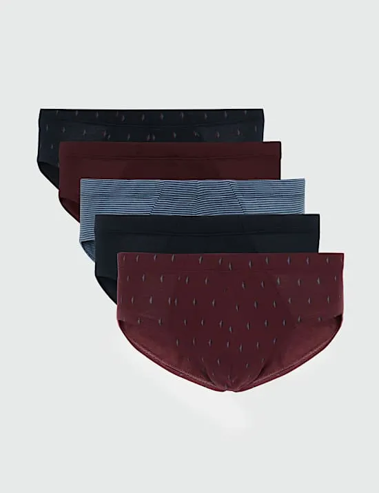 5 Pack Pure Cotton Geometric Print Briefs