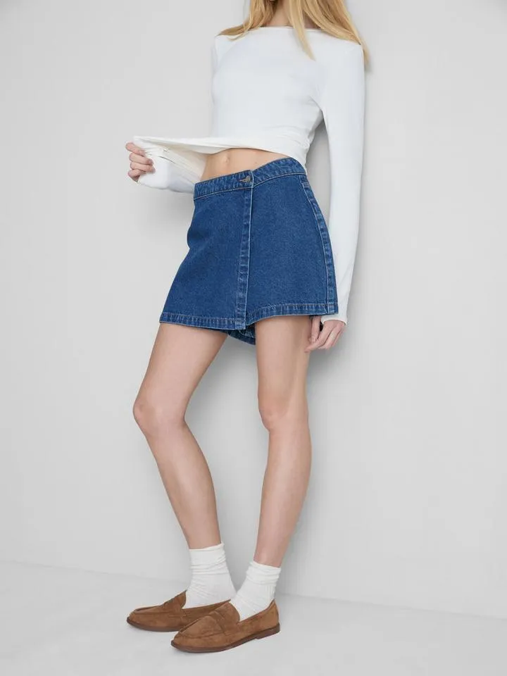 Jupe-short en denim de coton à taille haute