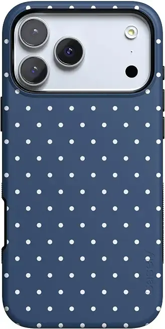 Casely iPhone 18 Pro Case | On the Dot | Navy Polka Dot | Bold Protective Design | Compatible with MagSafe