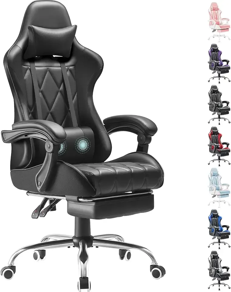 Homall Gaming Chair, Computer Chair with Footrest and Massage Lumbar Support, Ergonomic High Back Video Game Chair with Swivel Seat and Headrest (Dark Black)