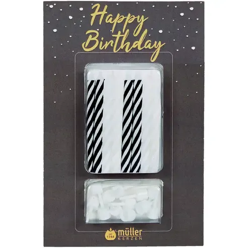 Geburtstagskerzen - schwarz-weiß - 24 Stück