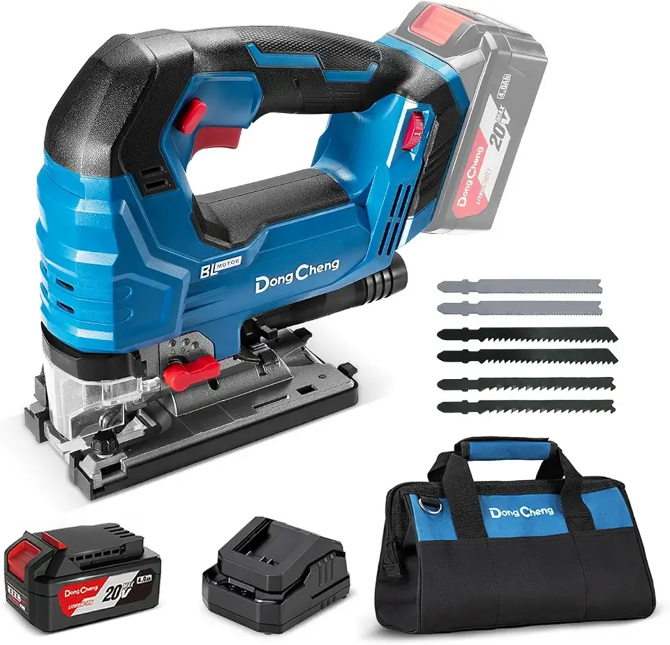 DongCheng 20V Brushless Jig Saw, Cordless Jigsaw Tool with 4.0Ah Battery