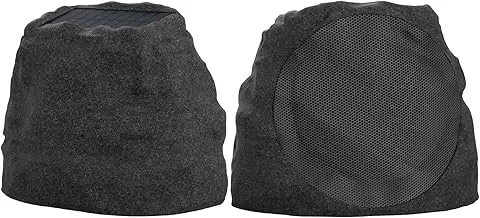 Outdoor Speakers Solar Powered & USB-C Rechargeable, Rock Speakers TWS Pairing Wireless Outdoor Speaker Bluetooth 5.4, LED Light Show, Waterproof, ideal for Backyard BBQ, Garden, Poolside (2-Pc,Black)