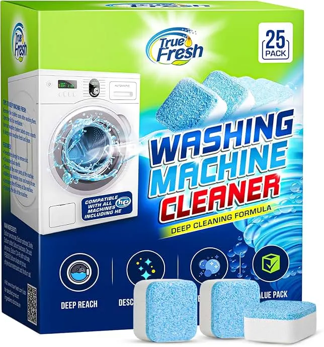 True Fresh Washing Machine Cleaner Tablets 25 Pack for Front Load Top Load | for Front Loader, Top Load & HE Washers Helps Remove Residue, Hard Water Bui…