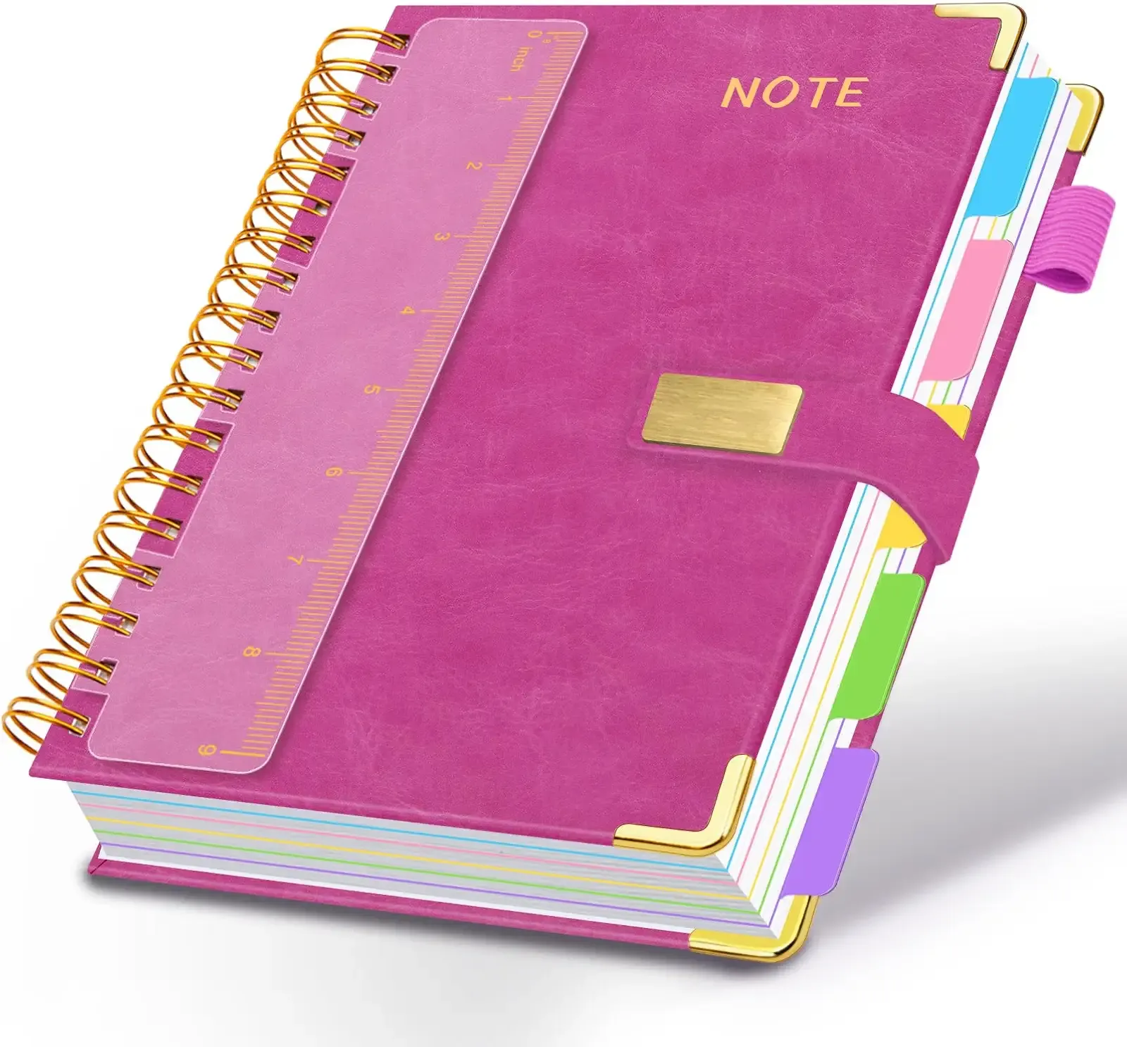 5 Subject Spiral Notebook with Pocket Dividers, 8''x10'' 300 Pages Notebook | College Ruled Notebook with Magnetic Closure, Leather Notebook with Tabs for Work School, Journal for Women, Men