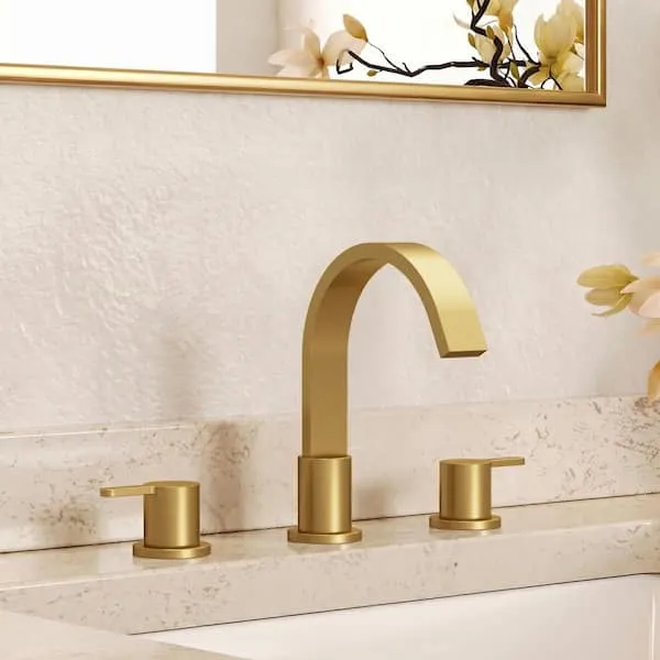 YAWWALK 8 in.​ Waterfall Widespread Double Handle 360° Swivel Bathroom Faucet with Pop-​Up Drain in Brushed Gold (1-​Pack)​