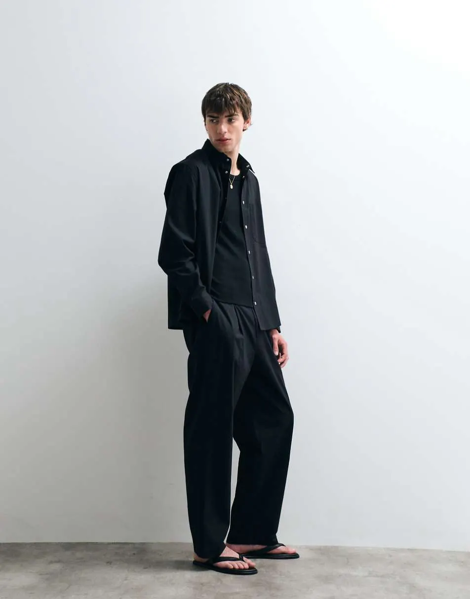 ASOS COLLECTIVE co-ord AC-B-253 classic straight fit cotton trousers with linen in black