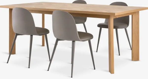 HARESKOV L200 tafel naturel eiken + 4 ULDAL stoelen bruin