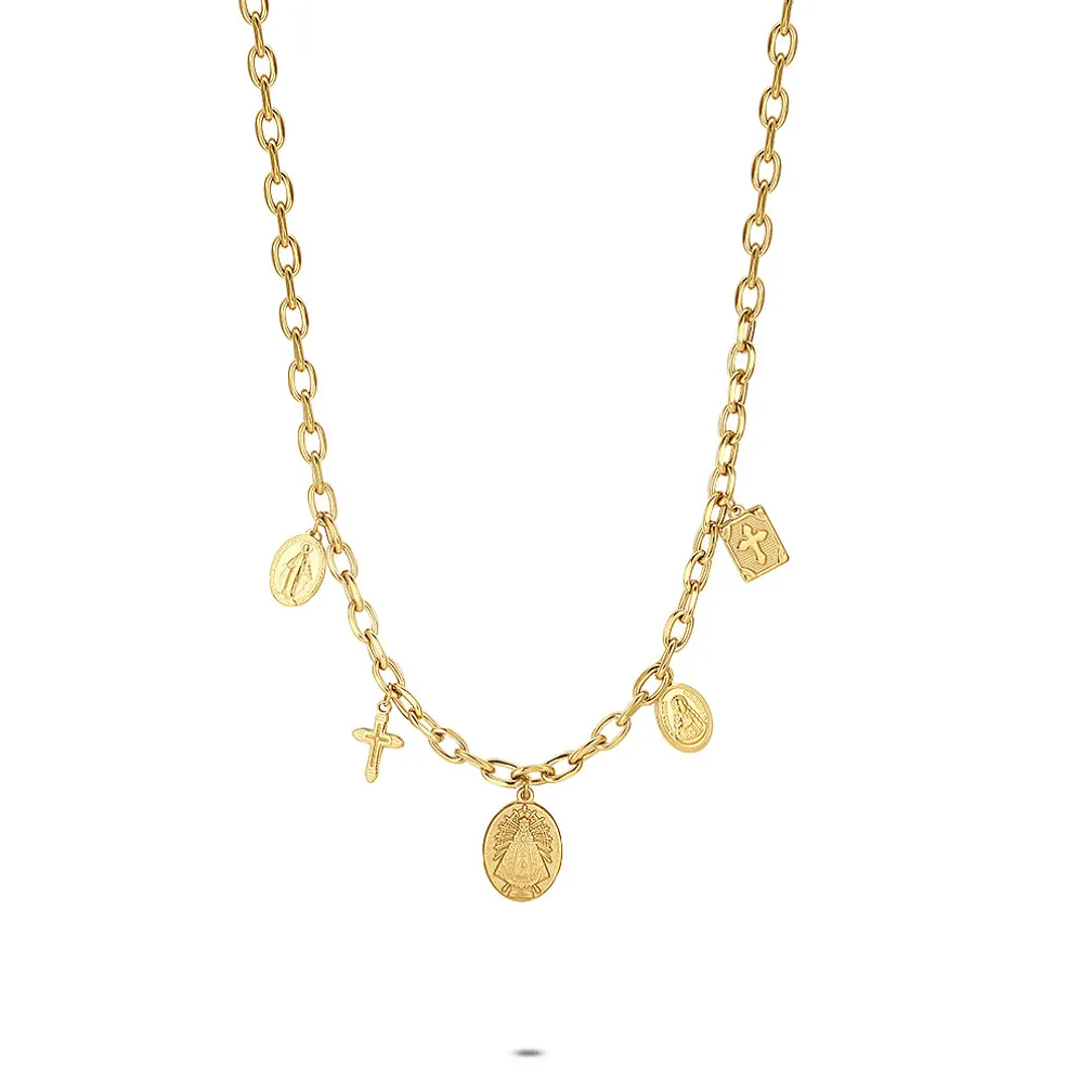 Halsketting in edelstaal, medaillons