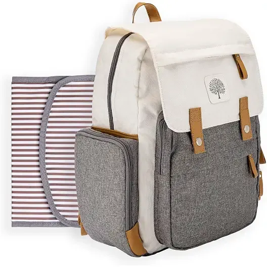 Parker Baby Diaper Bag Backpack & Baby Bag with Changing Pad - Birch, Cream
