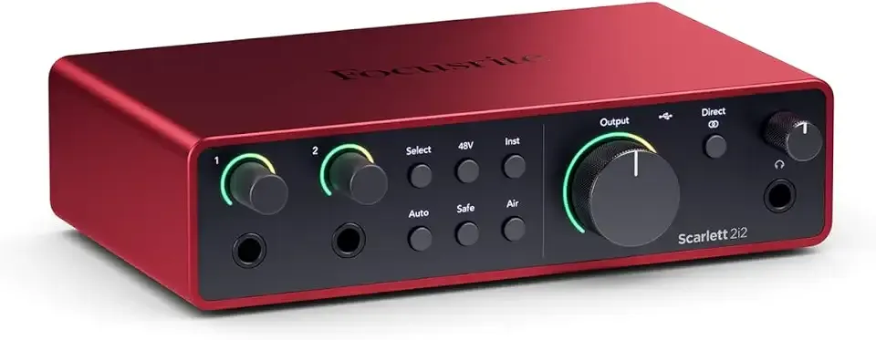 Focusrite Scarlett 2i2 4th Gen USB-C Audio Interface | 2 Mic Preamps, 2 Hi-Z Instrument Inputs, 24-Bit/192kHz, 120dB Dynamic Range, Auto Gain, Clip Safe, Air Modes