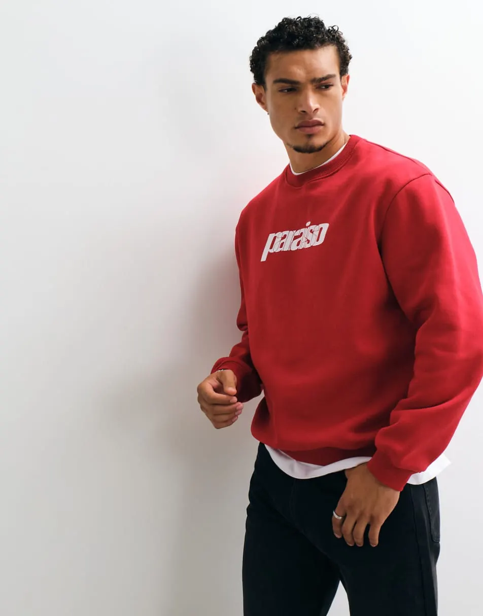ASOS DESIGN relaxed crew with pigment print in red polycotton