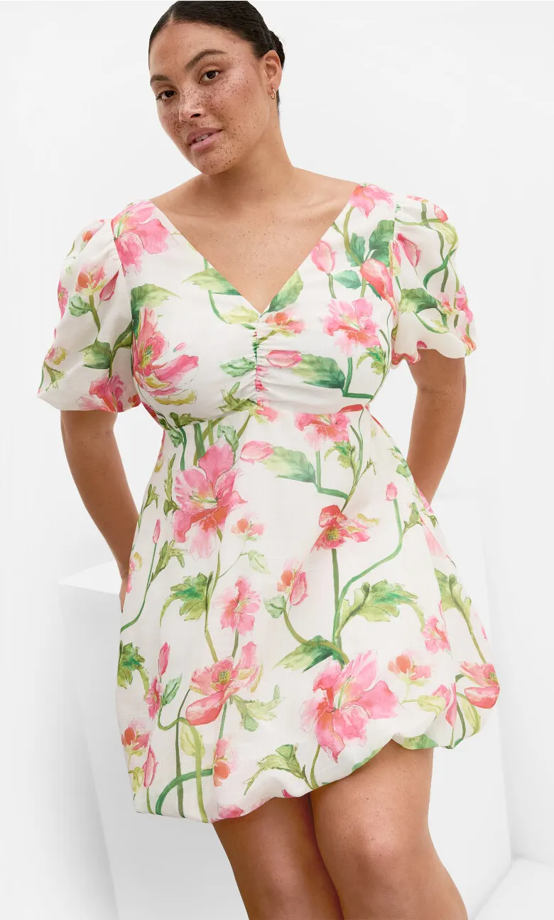 Jamie Floral Print Bubble Mini Dress - white