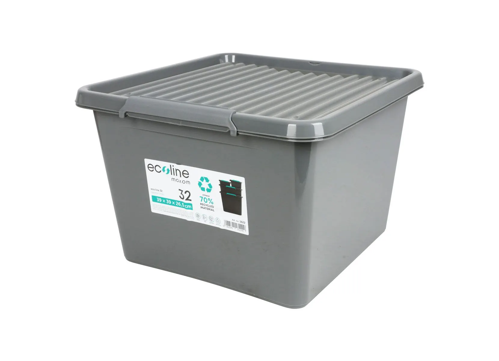 Aufbewahrungsbox Recycled mit Deckel 32L Grau