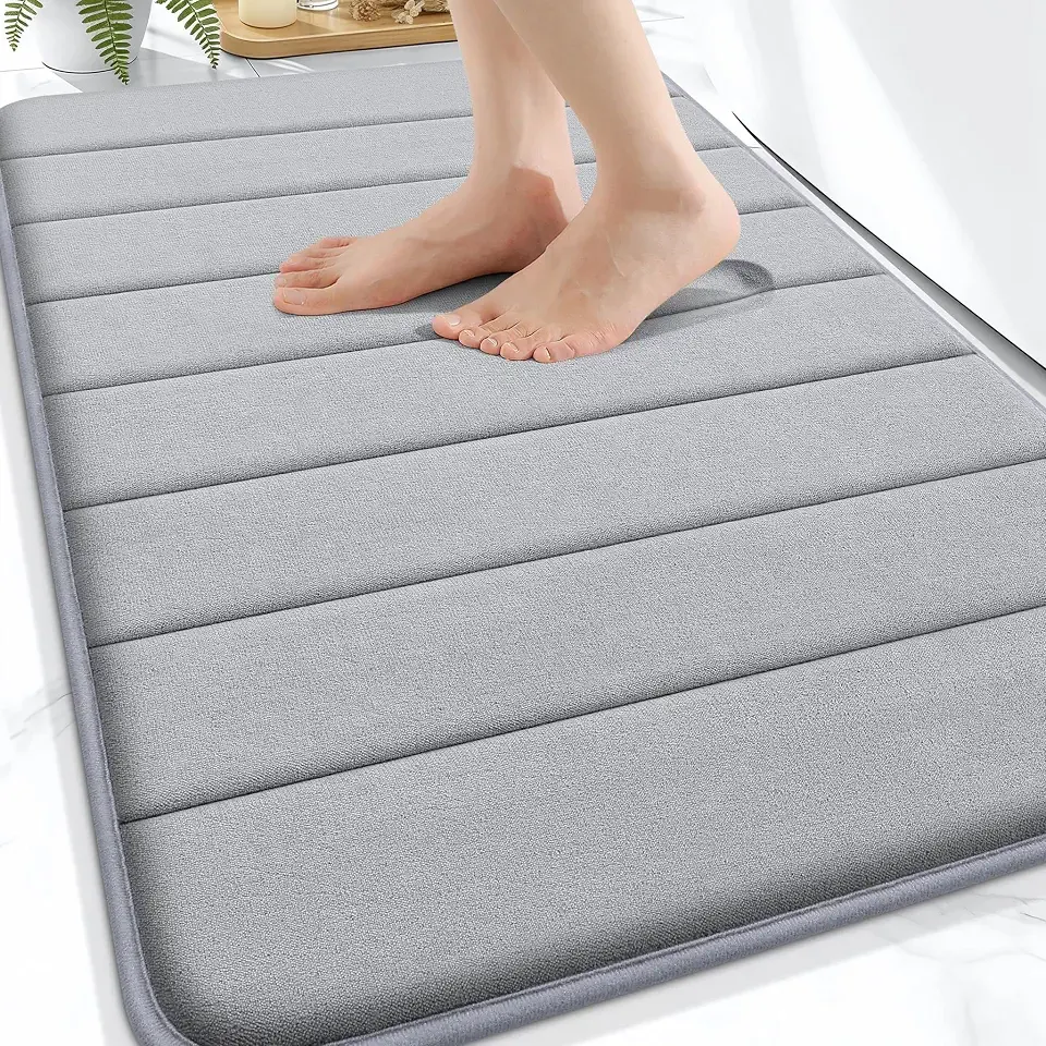OLANLY Memory Foam Bath Mat 30x20, Super Soft Absorbent Bathroom Rugs, Quick Dry, Machine Washable Shower Floor Rugs, Bathmat Carpet, Bathroom Home Decor Accessories, Grey