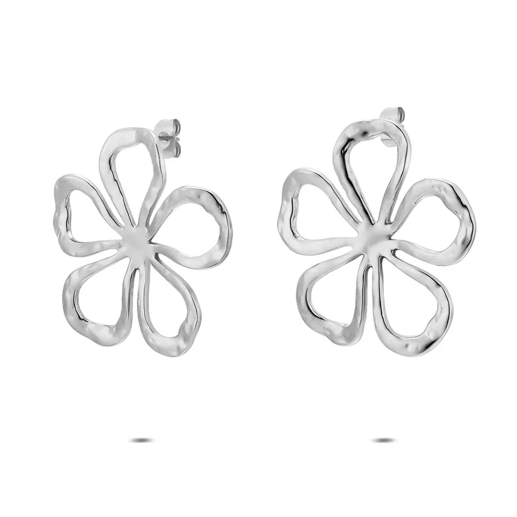 Oorbel in edelstaal, bloem