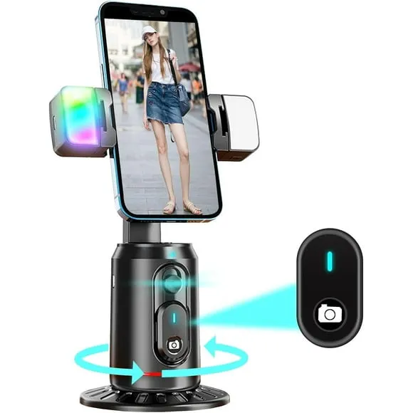 Auto Face Tracking Tripod,AI Smarts 360° Rotating Auto Tracking Phone Stand, No App Required,Camera Stand with Remote and RGB Fill Lights,Rechargeable Shooting Stand for Live Video Recording Tiktok